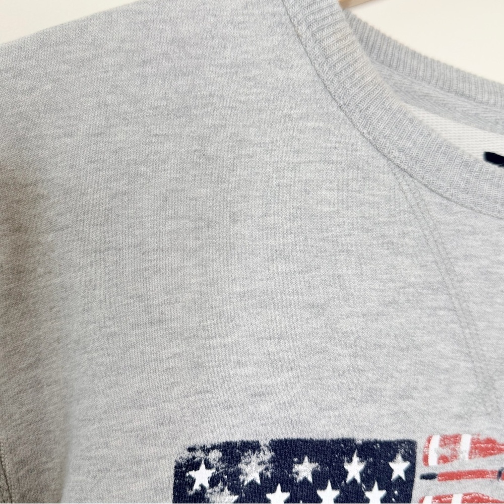 J.Crew Men’s Oars Terry Pullover Sweatshirt Gray American Flag Graphic nautical - Picture 3 of 15